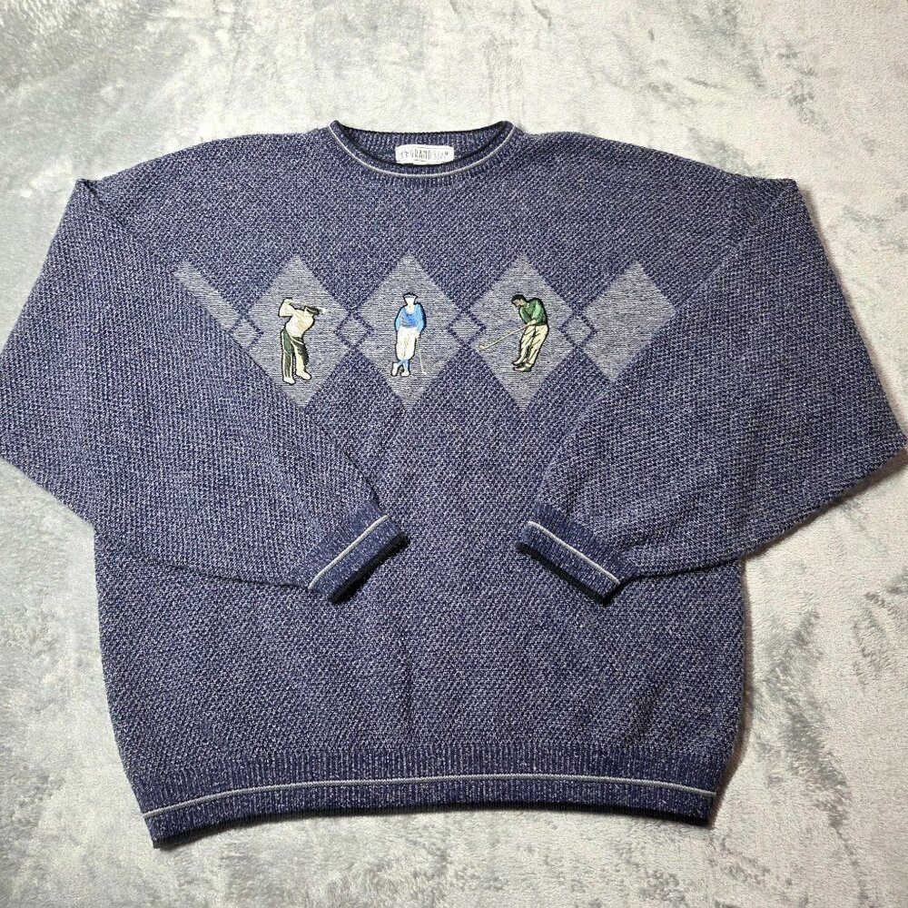 Vintage Grand Slam Sweater Mens XL Blue Golf Argyle Grandpa Preppy USA Made